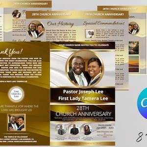 CANVA Pastor and Wife Church Anniversary Program Booklet Edit in Canva Yellow Gold & Silk White ...