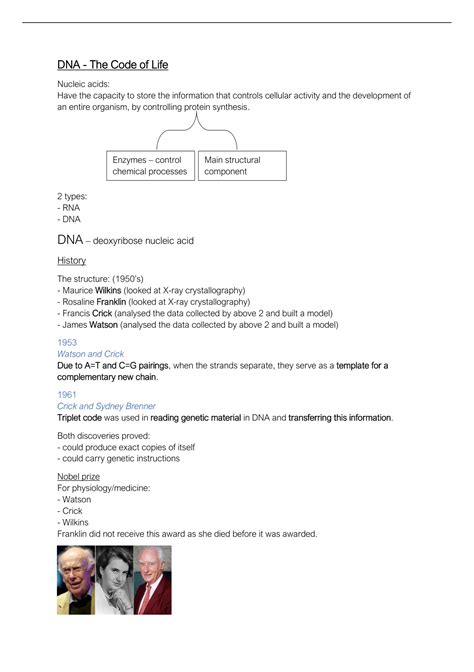 Summary Grade Ieb Life Sciences Biology Notes Dna The Code Of