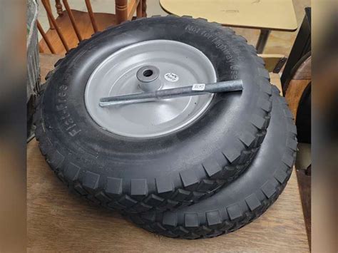 Set of 2 flat free garden cart wheels and spindle, 4.8/4.00-8 ...