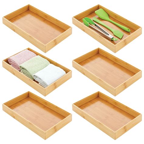 MDesign Wooden Bamboo Drawer Organizer 15 Long Stackable Storage Box