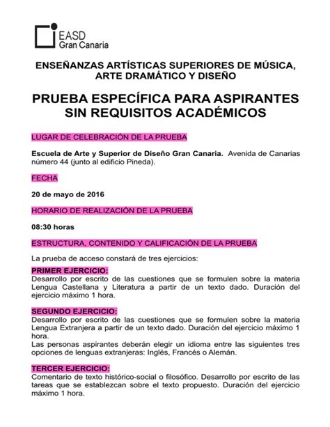 prueba específica para aspirantes sin requisitos académicos