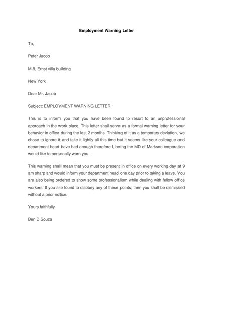 Free Printable Professional Warning Letter Sample Pdf Employee