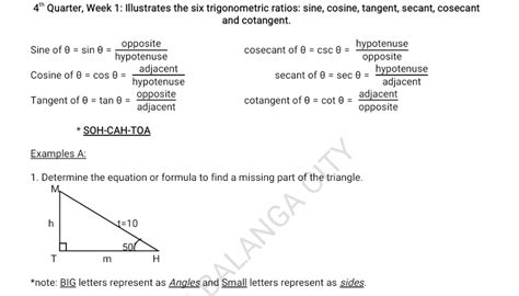 Solved 4 Th Quarter Week 1 Illustrates The Six Trigonometric