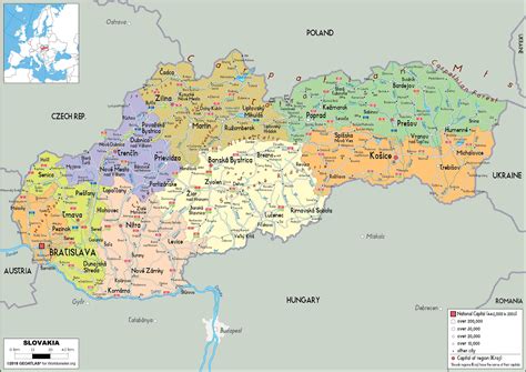 Map of Slovakia regions: political and state map of Slovakia