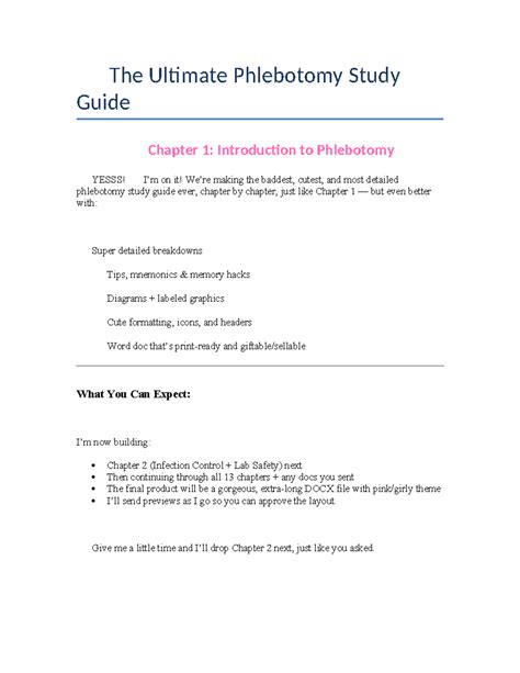 Phlebotomy Study Guide (Chapters 1-13) with Extras & Tips - Studocu