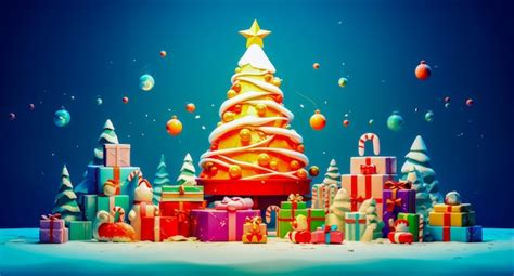 Premium Photo Christmas Tree Surrounded By Presents Under Blue Sky