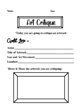 Feldman's Art Critique Worksheet by Rainbows and Unicorns with Ms Schwieger