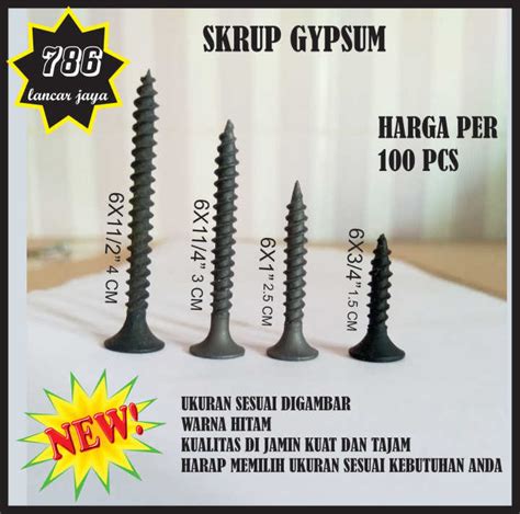 Pcs Sekrup Gypsum Ukuran X X X X Sekrup Hitam