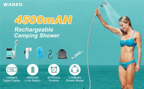 Wadeo Camping Shower Kit Outdoor Electric Shower Rechargeable Pump