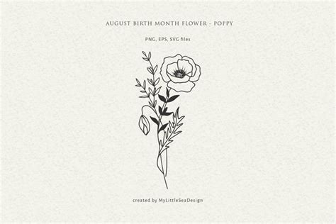 August Birth Month Flower Poppy Svg Bouquet Tattoo Design