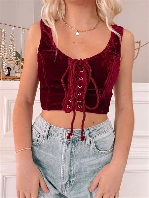 Red Velvet Corset Top Red Corset Top Velvet Tops Outfit Velvet Corset