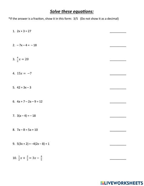 Solving Equations Interactive Worksheet For Ged 8 10 Live Worksheets