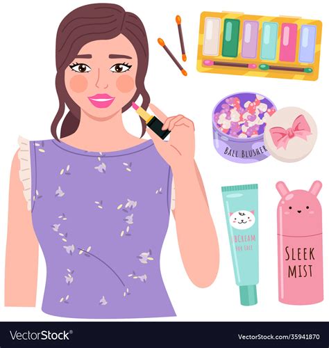 Beautiful Young Girl Makes Look And Does Makeup Vector Image