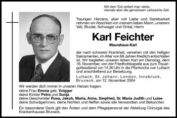 Traueranzeigen Von Karl Feichter Trauer Bz