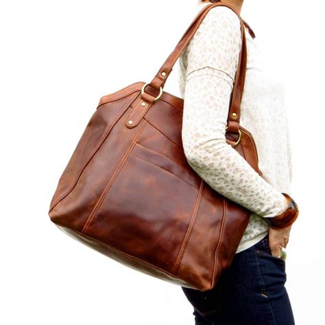 Large Brown Leather Handbag Tote Leather Shoulder Bag Etsy