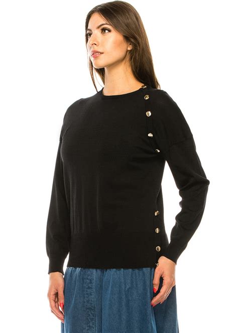 Black Button Decor Sweater | Modest Women Clothing - YAL New York