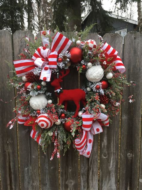 Red White Christmas Wreath Woodland Wreath Glam Christmas - Etsy