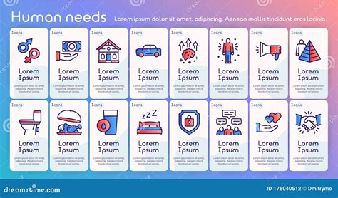 Hierarchy Of Human Needs Linear Color Icon Set Maslow Pyramid Concept