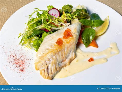 Fish Meal With Caviar Herbs Stock Photo Image Of Meal Barbecue