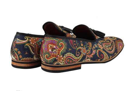 Mens Leather Tassel Loafer Vintage Designer Style Paisley Print Shoes Black Blue Ebay