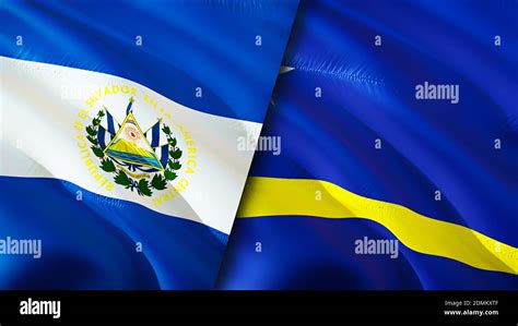 El Salvador and Curacao flags. 3D Waving flag design. El Salvador ...