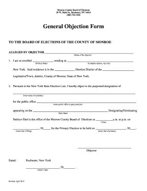 Fillable Online Monroecounty General Objection Form Monroe