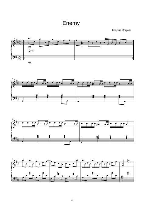 Enemy Arr Imagine Dragons Sheet Music Imagine Dragons X Jid Piano Solo