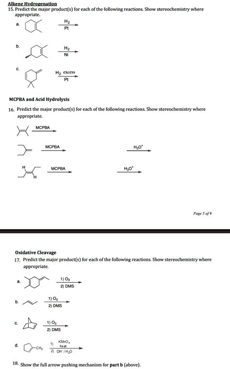 Solved Alkene Hydrogenaltion 15predict The Major Products For Each