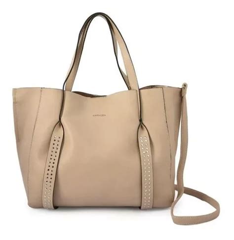 Bolsa Tote Amphora Mirola Dise O Liso Tachas De Cuero Sint Tico Beige