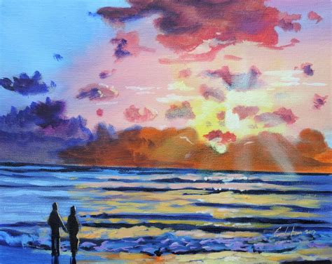 Couple at the beach sunset oil painting Oil painting by Gordon Bruce ...