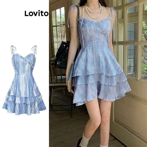 Lovito Boho Striped Smocked Tiered Layer Dress For Women L Ed Blue