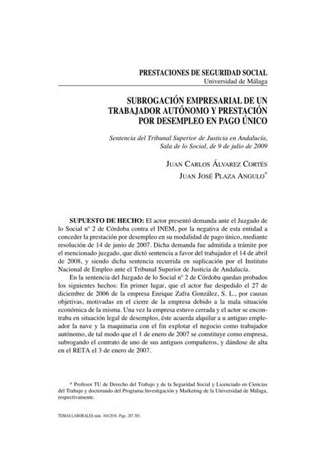 PDF SUBROGACIÓN EMPRESARIAL DE UN TRABAJADOR PDF filePOR DESEMPLEO