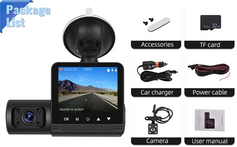 CAMECHO 3 Channel Dash Cam Front And Rear Inside 1080P Full HD Triple