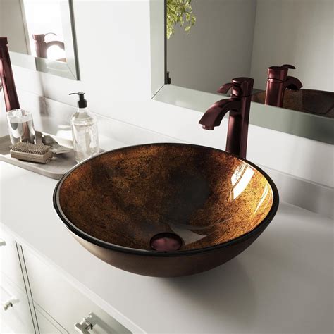 Vigo Russet Glass Vessel Sink Set In Brown With Oil Rubbed Bronze Faucet Vgt152 The Home Depot