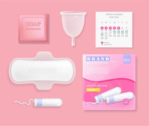 Premium Vector Set Of Female Menstrual Cycle Hygiene Products Sanitary Napkin Tampons Pills