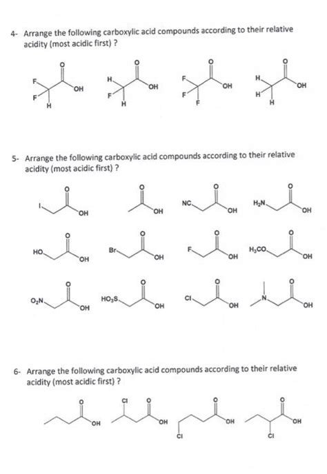 Solved 4 Arrange The Following Carboxylic Acid Compounds Chegg