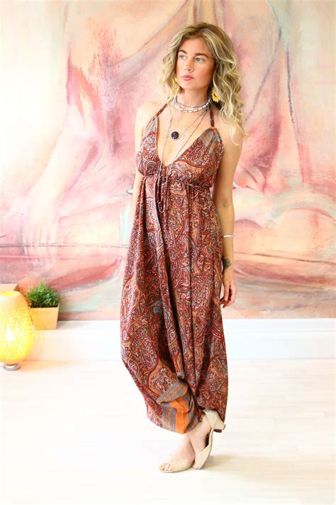 Paisley Hippie Jumpsuit Vintage Print Aladdin Harem Pants Halter Neck Summer Festival