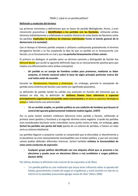 Cap I Apuntes Completos Tema 1 ¿qué Es Un Partido Político Definición Y Evolución Del