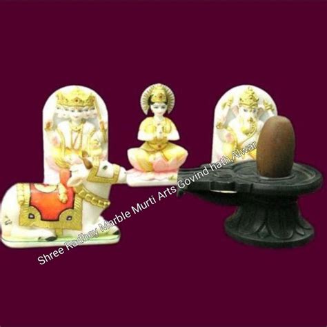 Multicolor Painted White Marble Shiv Parivar Statue For Temple At Rs