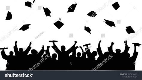 Silhouette Graduate Celebrating Graduation By Throwing Stock Vector