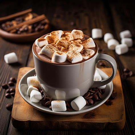 Premium AI Image | Hot chocolate drink with marshmallows Fir cones ...
