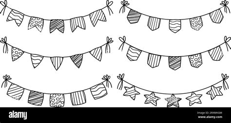 Hand Drawn Doodle Bunting Garland Black And White Flags For