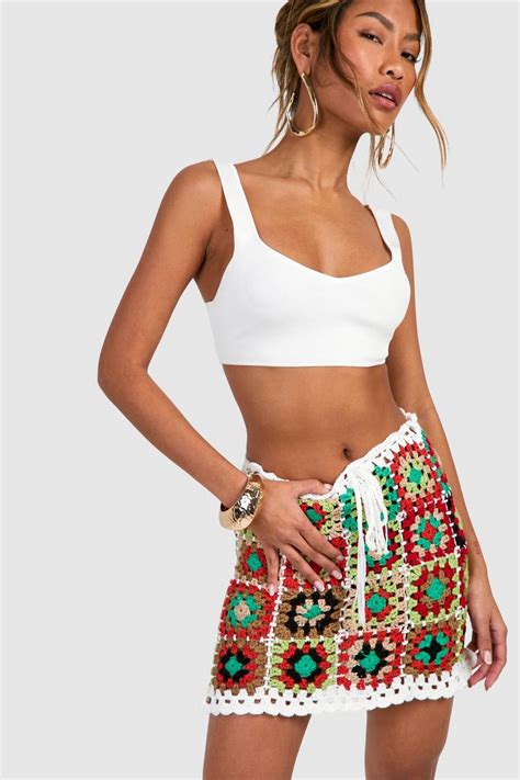 Premium Patchwork Crochet Mini Skirt Boohoo Uk