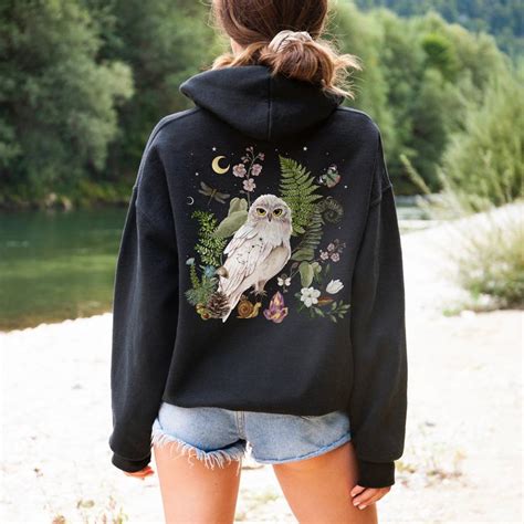 Mystical White Owl Full Zip Up Hoodie Magical Floral Snowy Owl Hoodie Forest Bird Cottagecore