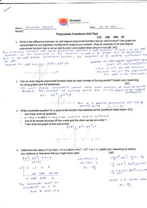 Unit 1 Of The Course MHF4U Advanced Functions Grade 12 University