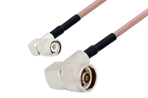 Tnc Male Right Angle To N Male Right Angle Cable 24 Inch Length Using Rg142 Coax With Heatshrink