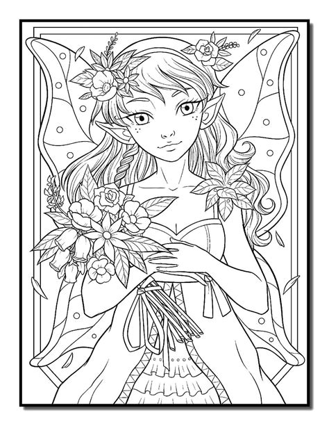 Coloriage Elfe Avec Fleurs T L Charger Et Imprimer Gratuit Sur