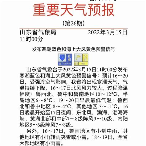 山东气象台发布寒潮蓝色预警！城阳气象局发布三天预报，最低温1℃气温地区阵风