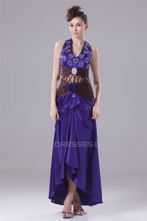 Handmade Flowers Elastic Woven Satin Beaded Halter Prom Formal Evening