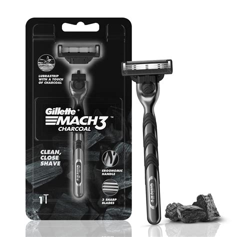 Gillette Mach Charcoal Shaving Razor For Men With New Enhanced